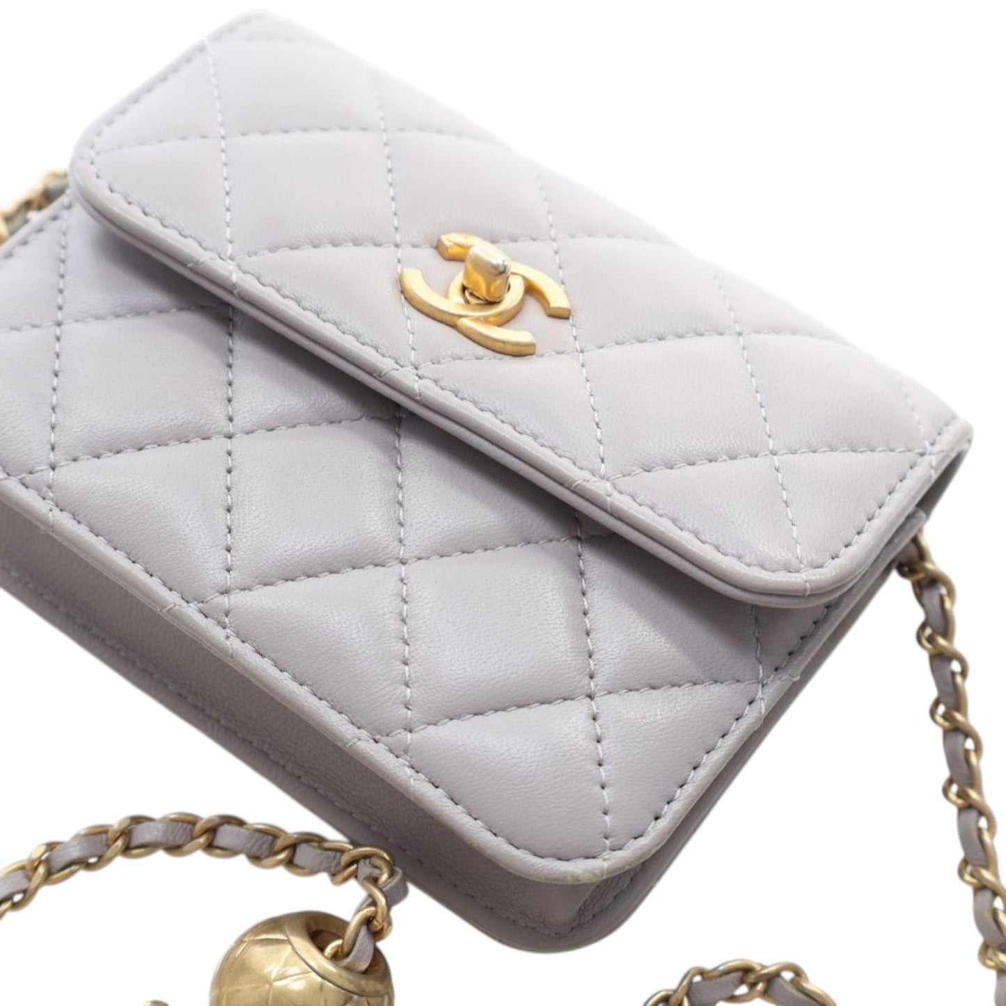 Chanel Mini Quilted Lambskin Pearl Crush Clutch with Chain