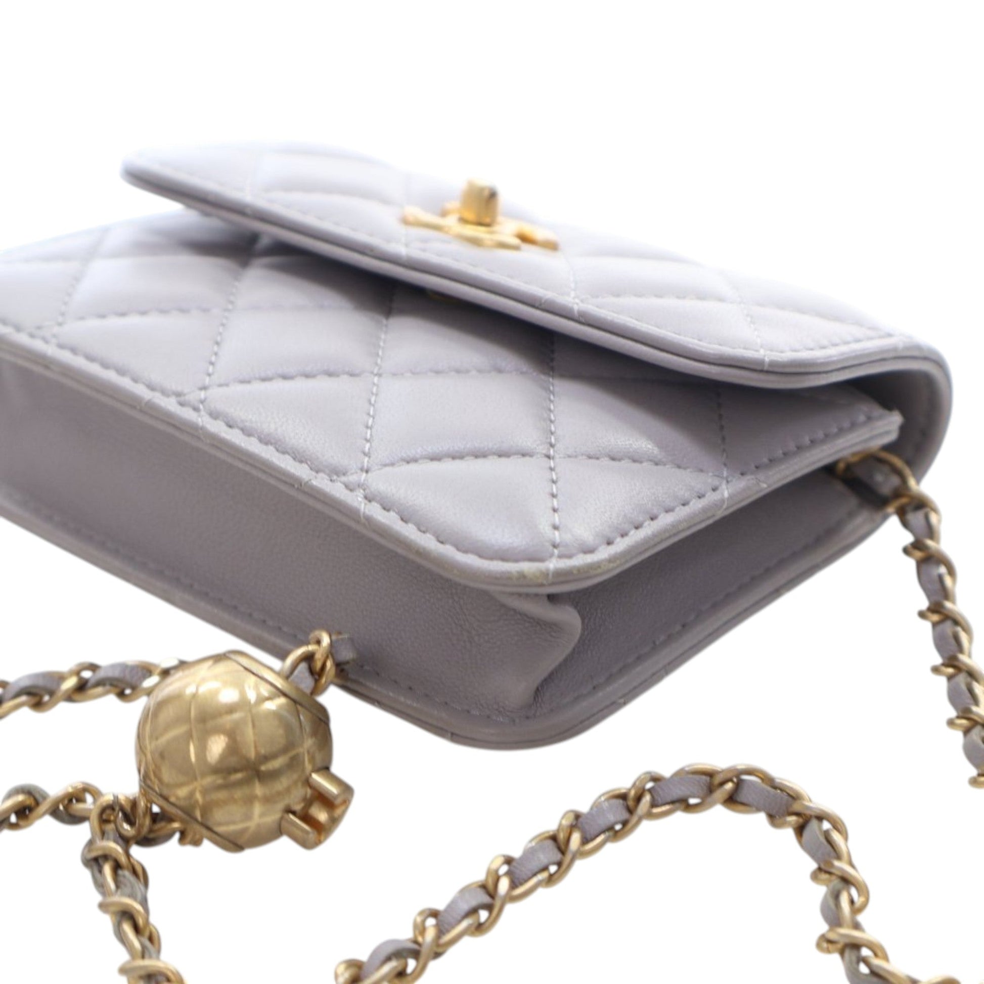 Chanel Mini Quilted Lambskin Pearl Crush Clutch with Chain