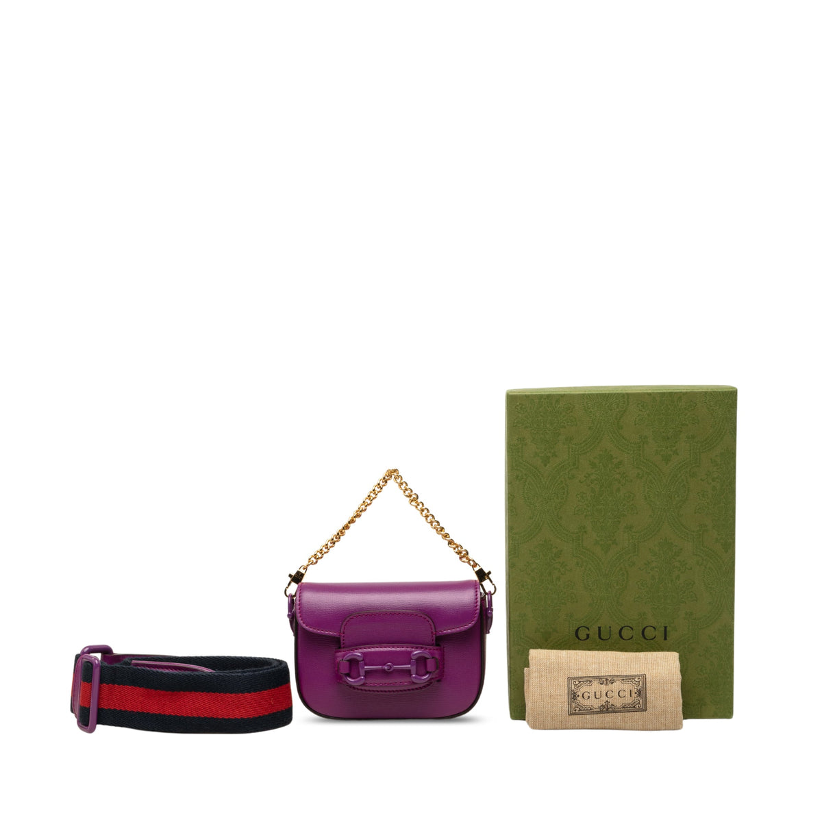 Gucci Mini Calfskin Horsebit 1955 Web Satchel — Purple