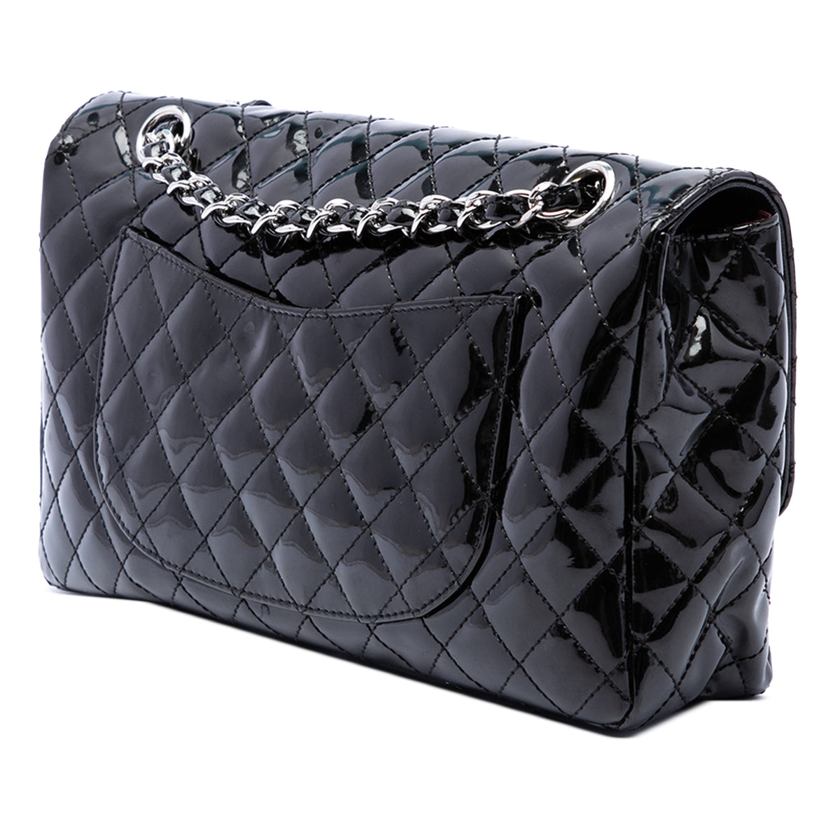 Chanel Medium Quilted Patent Secret Label Flap — Black