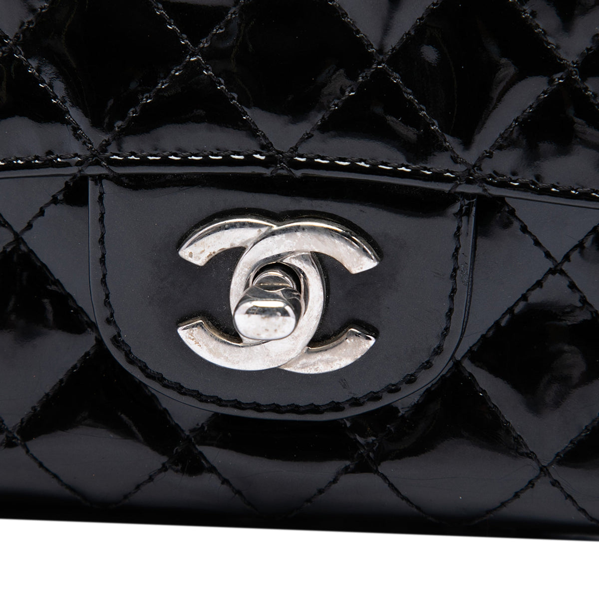 Chanel Medium Quilted Patent Secret Label Flap — Black