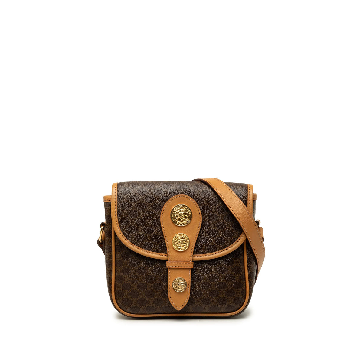 Celine Macadam Coated Canvas Crossbody — Brown