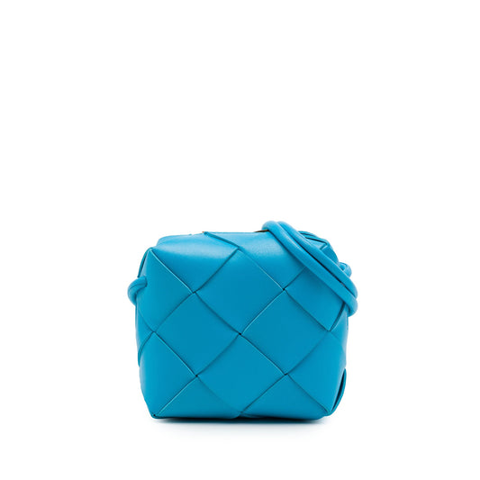 Bottega Veneta Mini Lambskin Intrecciato Cassette Camera Bag — Blue