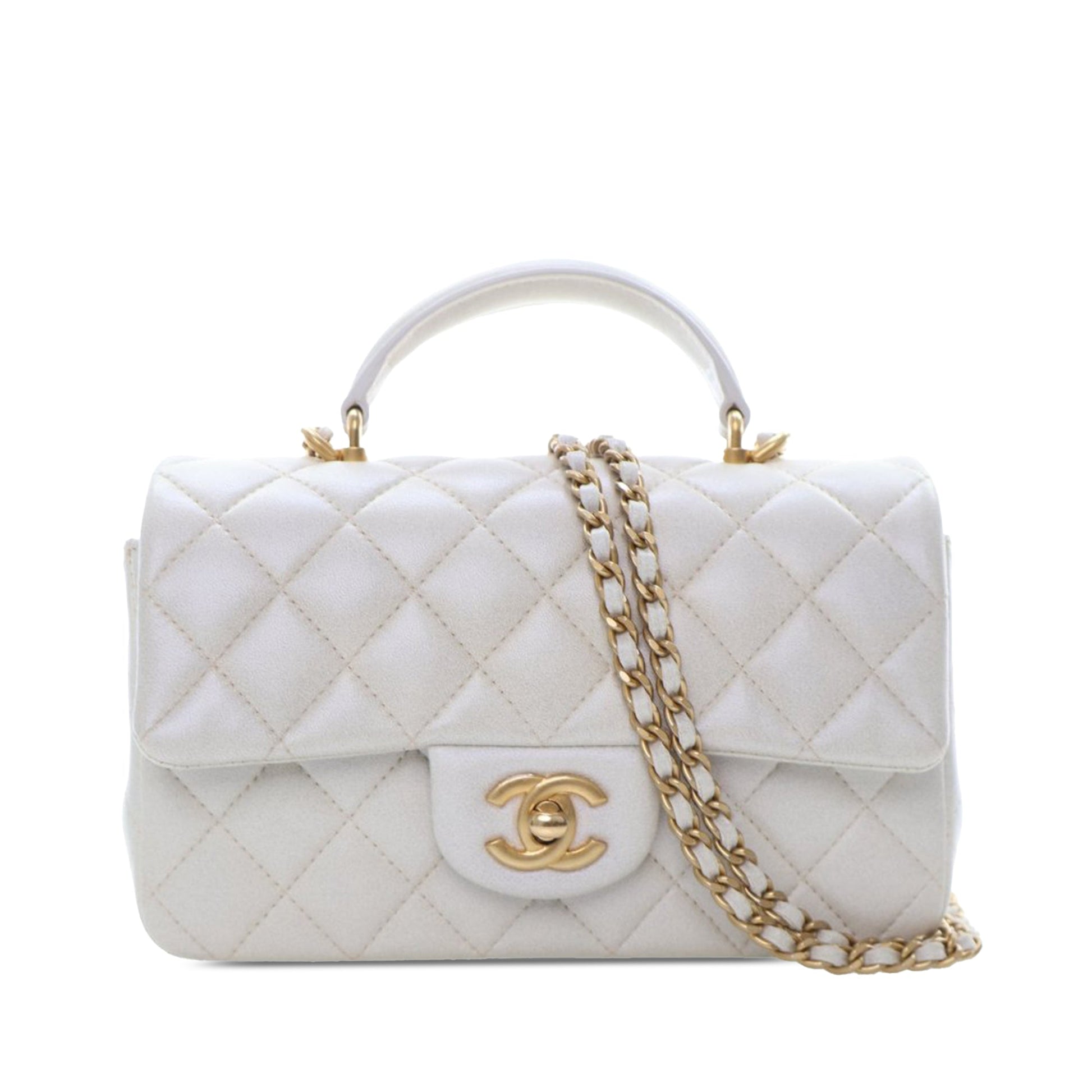 Chanel Mini Rectangular Quilted Iridescent Lambskin Top Handle Flap