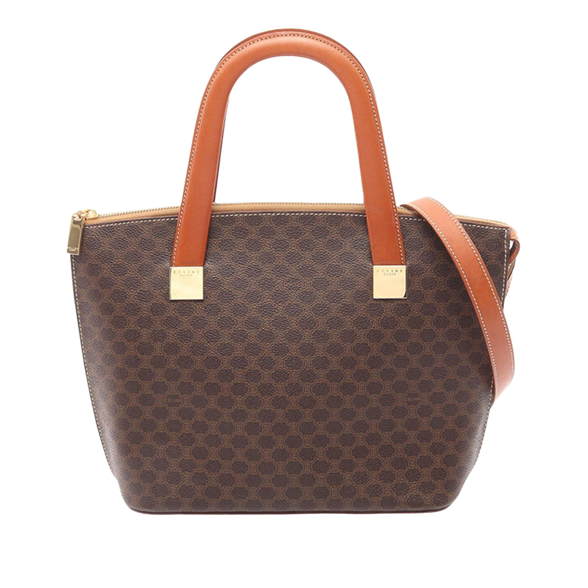 Celine Macadam Coated Canvas Satchel — Brown