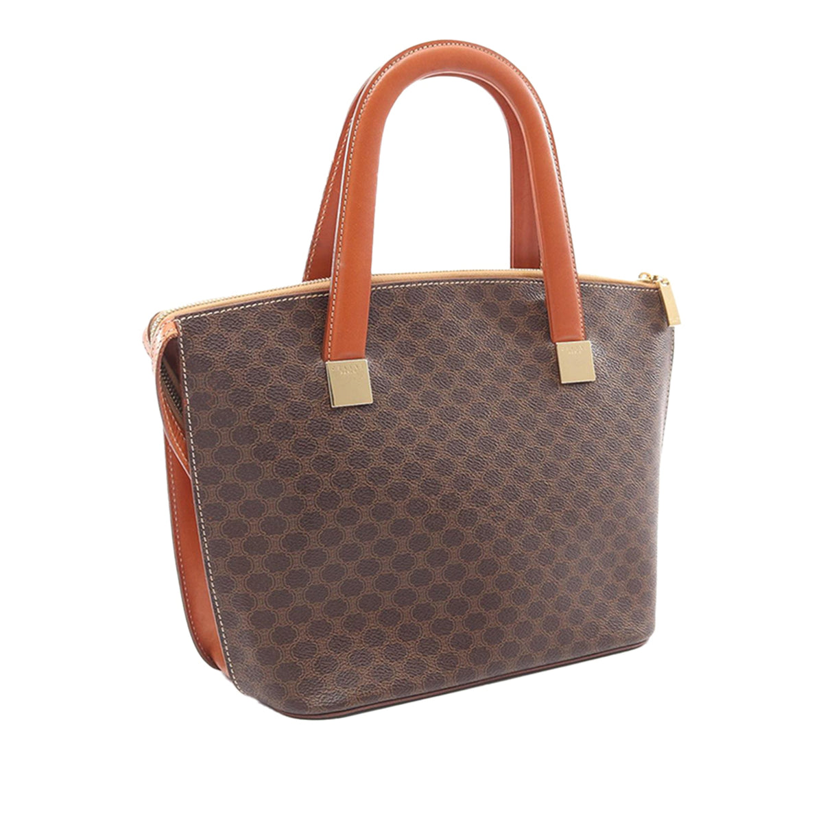Celine Macadam Coated Canvas Satchel — Brown