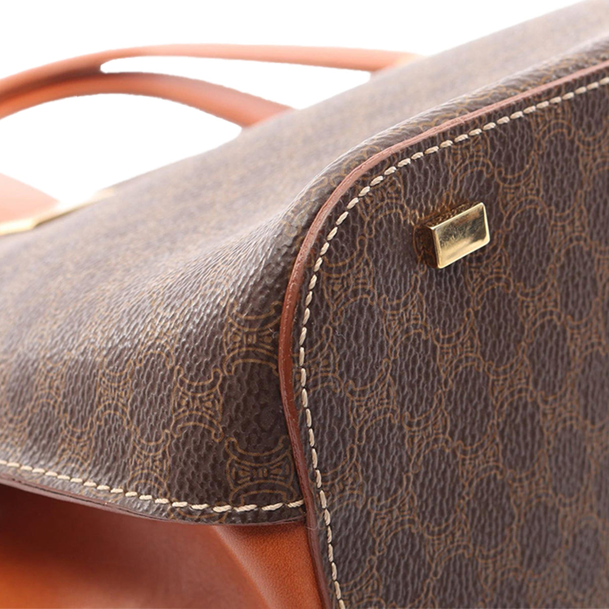 Celine Macadam Coated Canvas Satchel — Brown