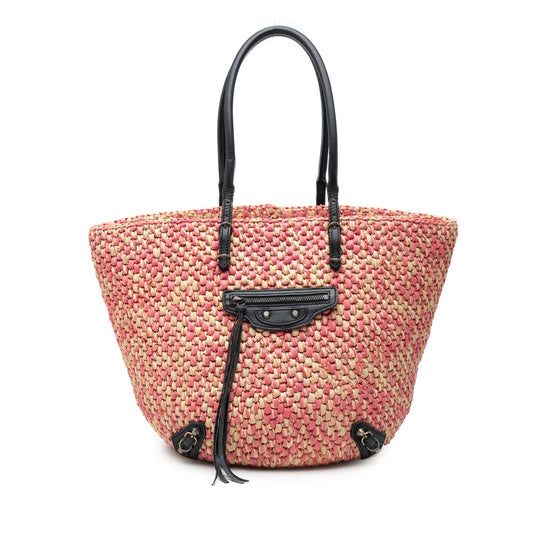 Balenciaga Raffia Motocross Classic Panier Basket Tote