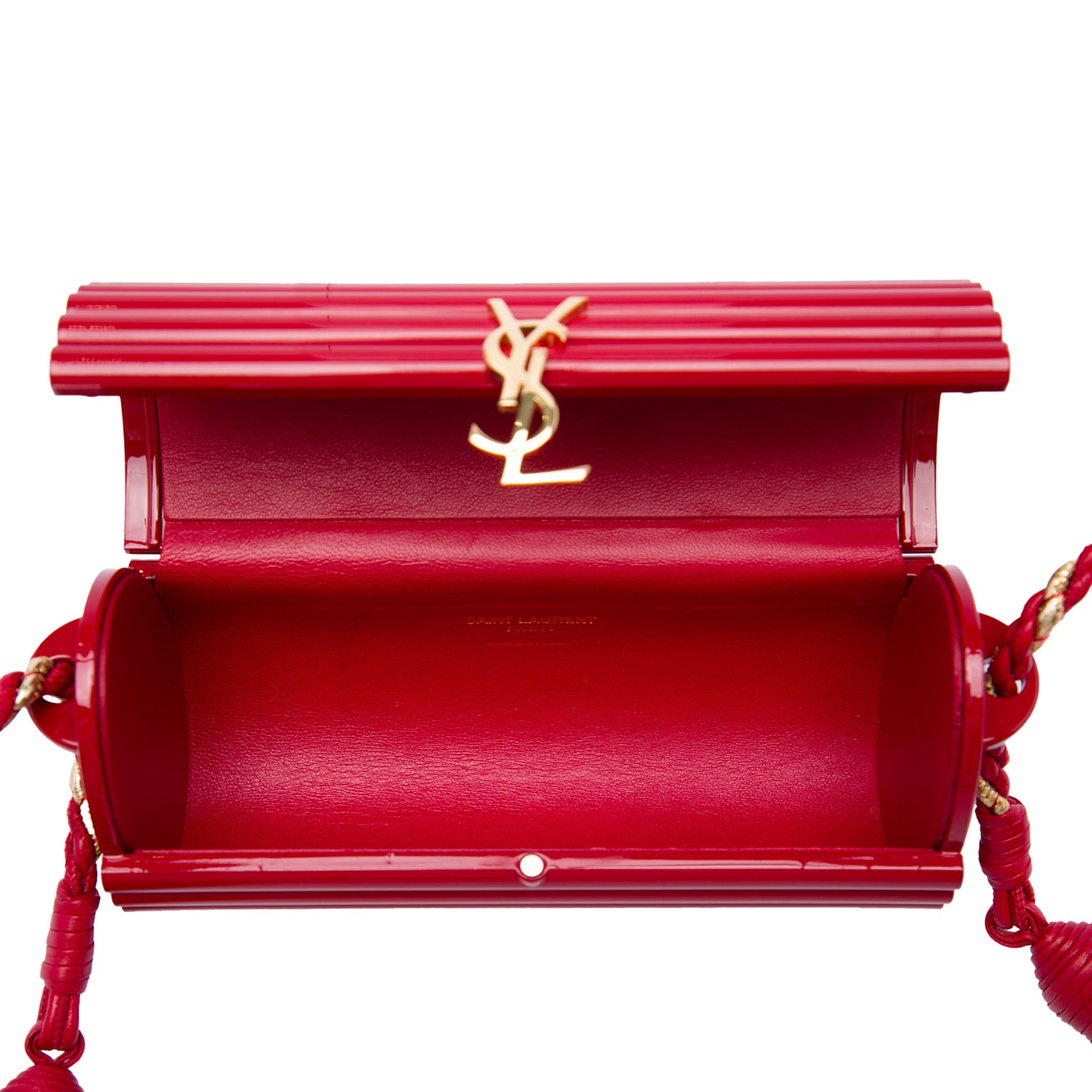 Saint Laurent Ribbed Acrylic and Lambskin Fringe Monogram Opium Box Bag