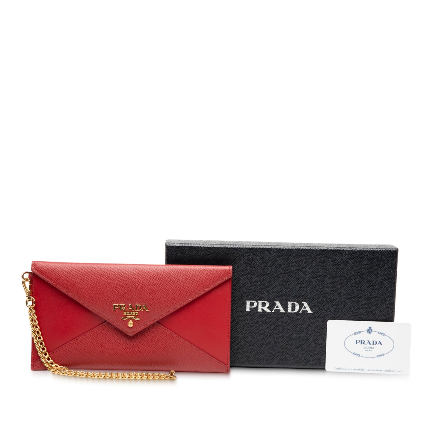 Prada Saffiano Envelope Chain Clutch