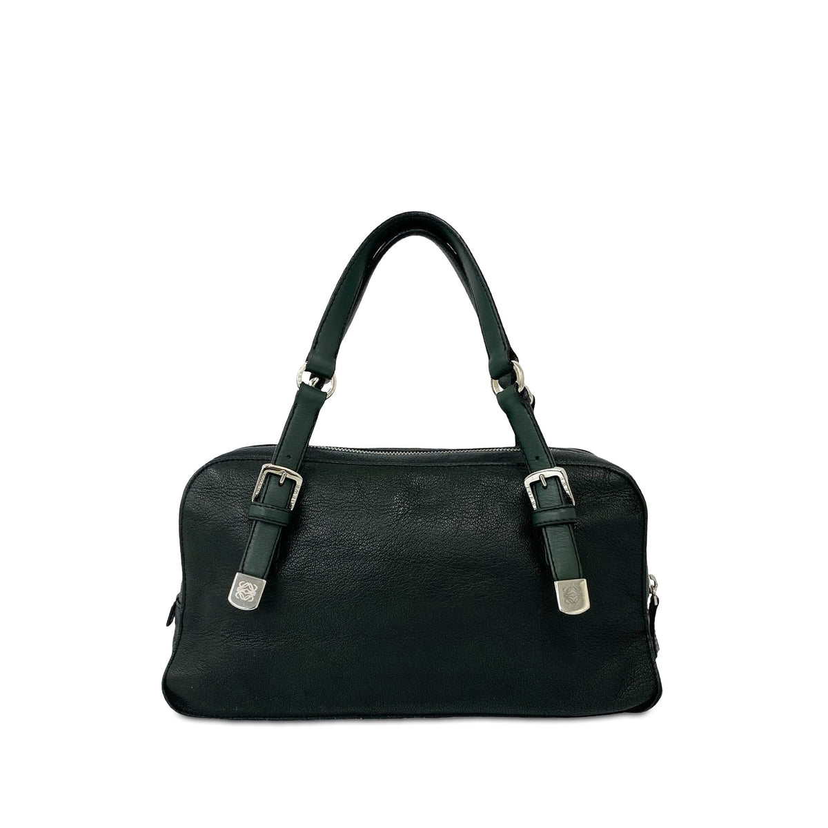 LOEWE Leather Studded Anagram Handbag — Green