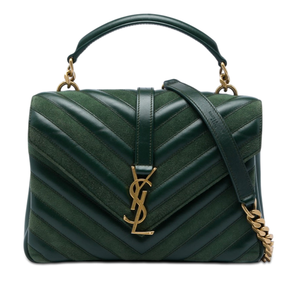 Saint Laurent Medium Chevron Calfskin and Suede Monogram College Satchel