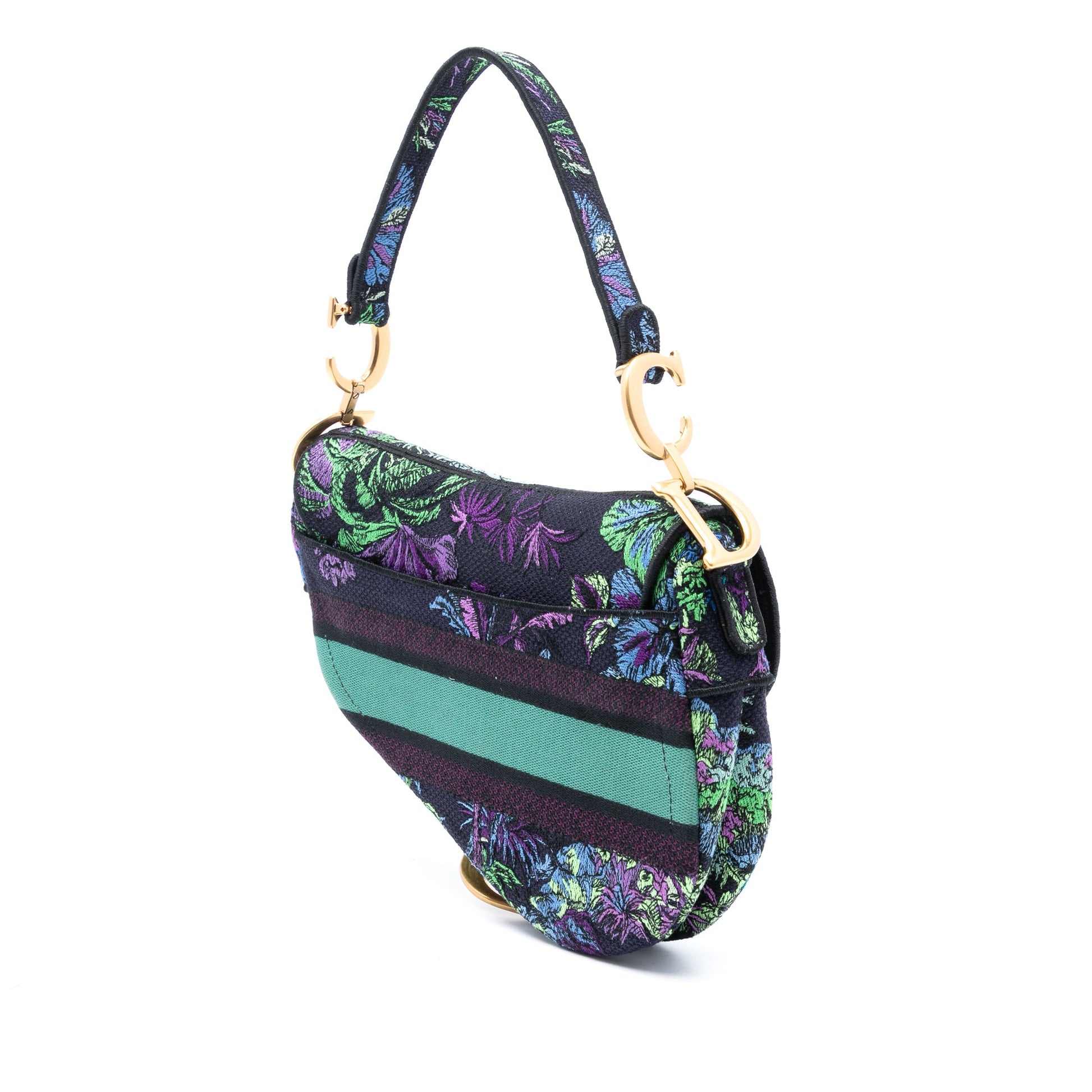 Dior Canvas Embroidered Floral Saddle Bag