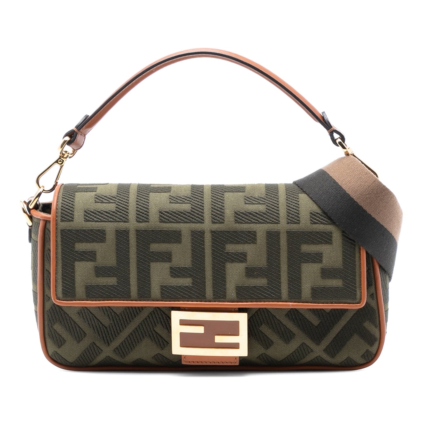 Fendi Zucca Embroidered Canvas Baguette Satchel