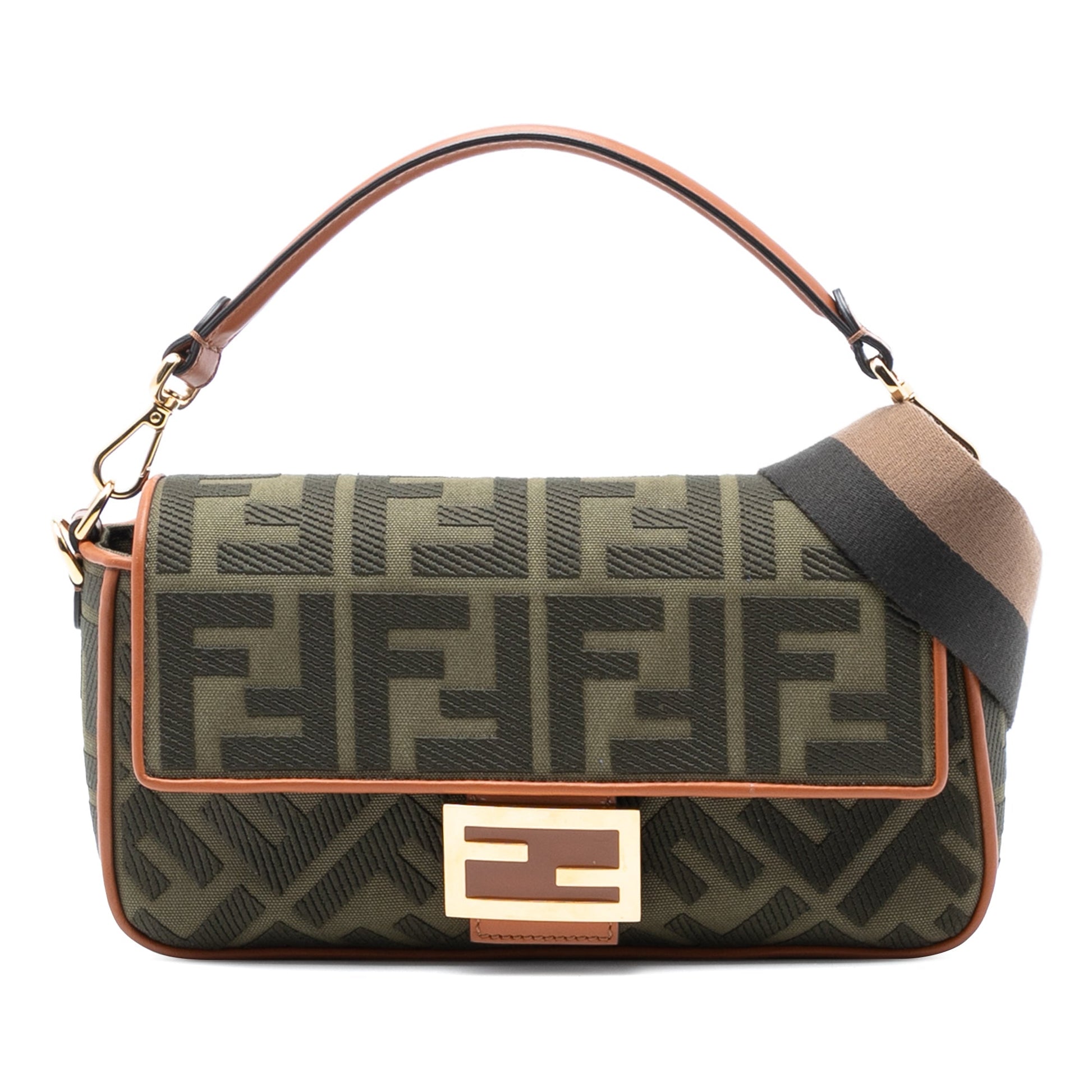 Fendi Zucca Embroidered Canvas Baguette Satchel