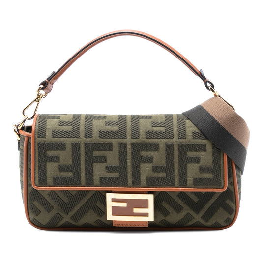 Fendi Zucca Embroidered Canvas Baguette Satchel