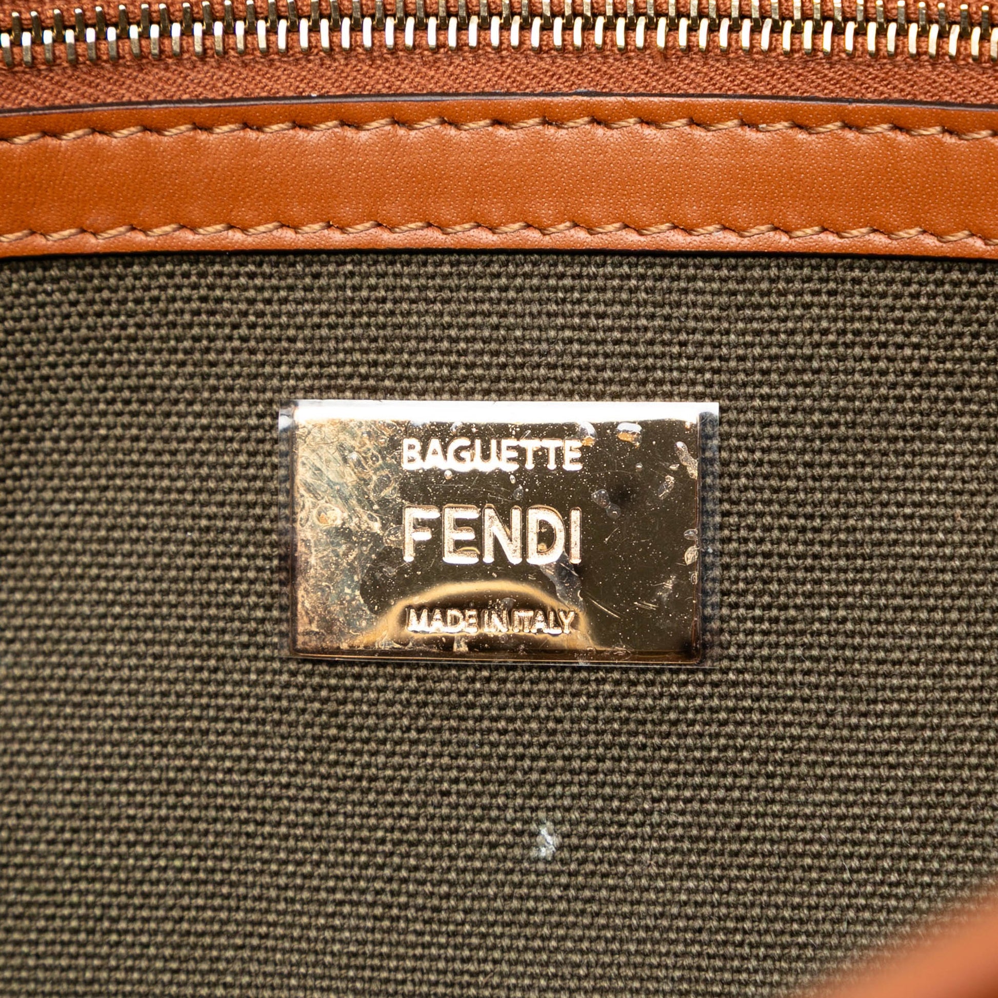 Fendi Zucca Embroidered Canvas Baguette Satchel
