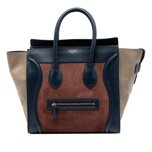 Mini Tricolor Suede and Calfskin Luggage Tote