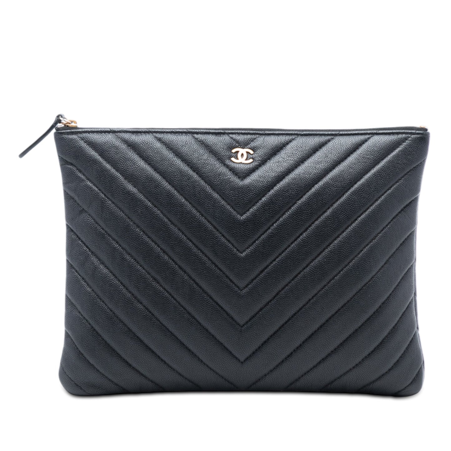 Chanel Medium CC Chevron Caviar O Case Clutch