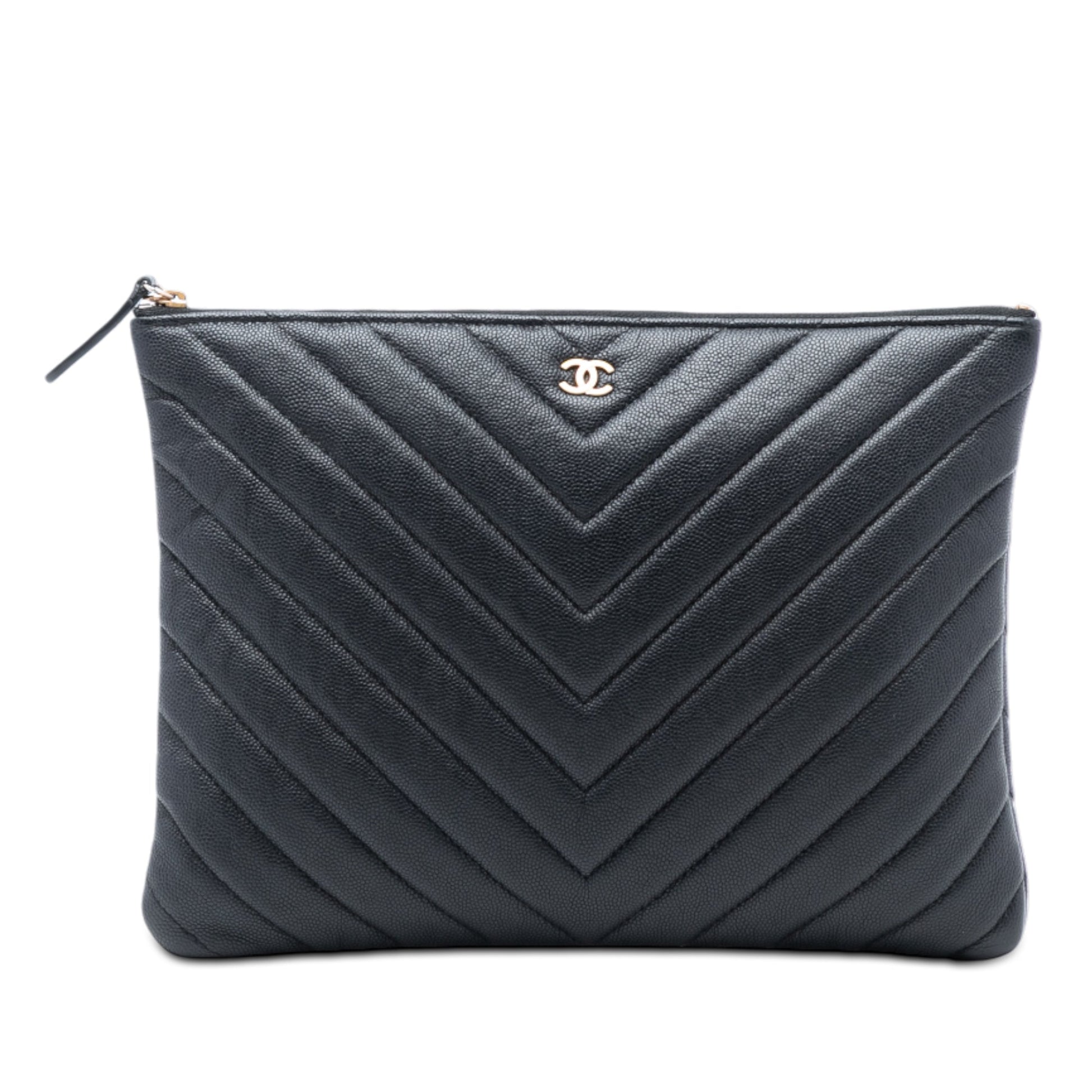 Chanel Medium CC Chevron Caviar O Case Clutch
