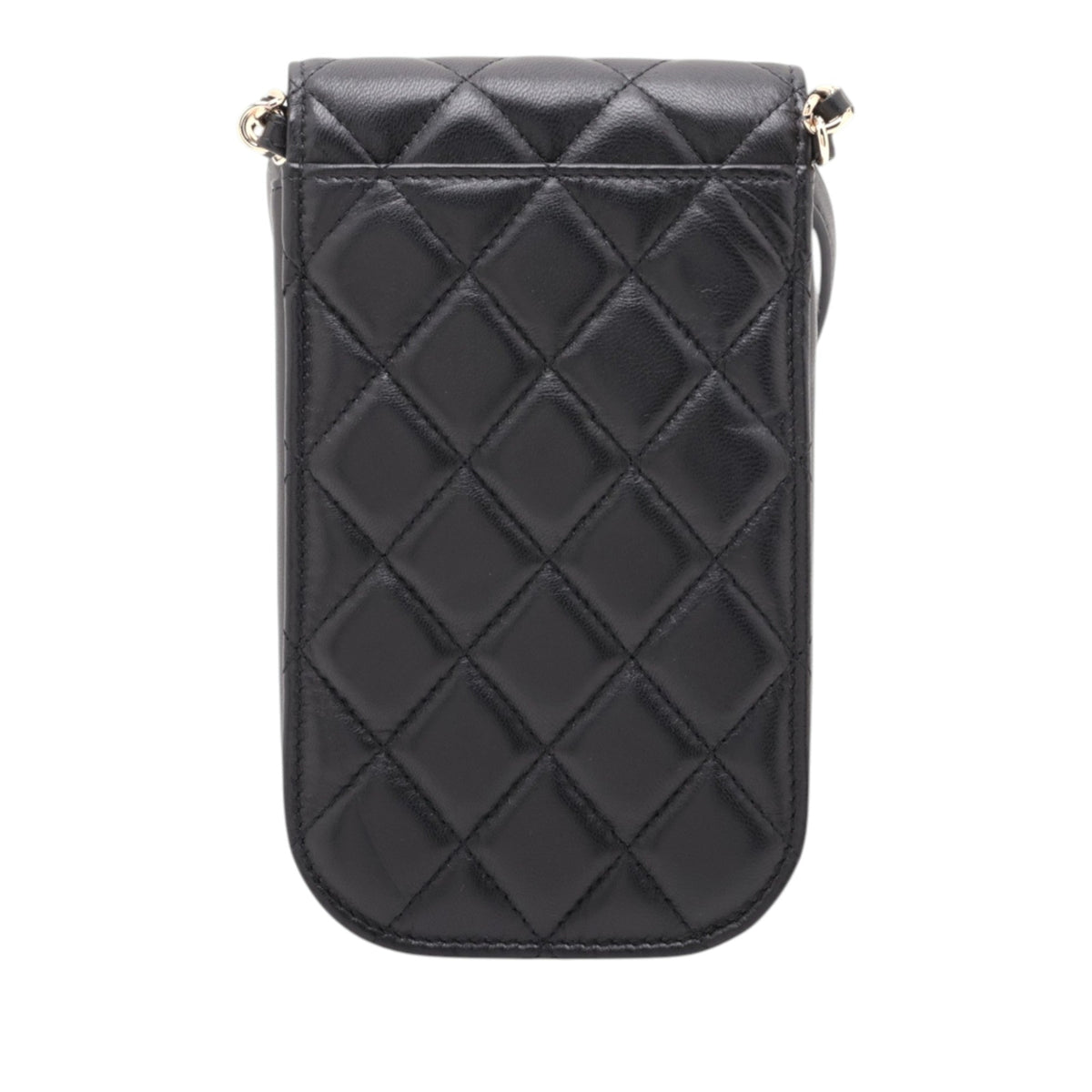 Chanel Quilted Lambskin Phone Chain Clutch Waist Bag — Black