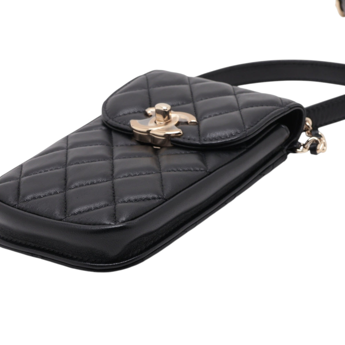 Chanel Quilted Lambskin Phone Chain Clutch Waist Bag — Black