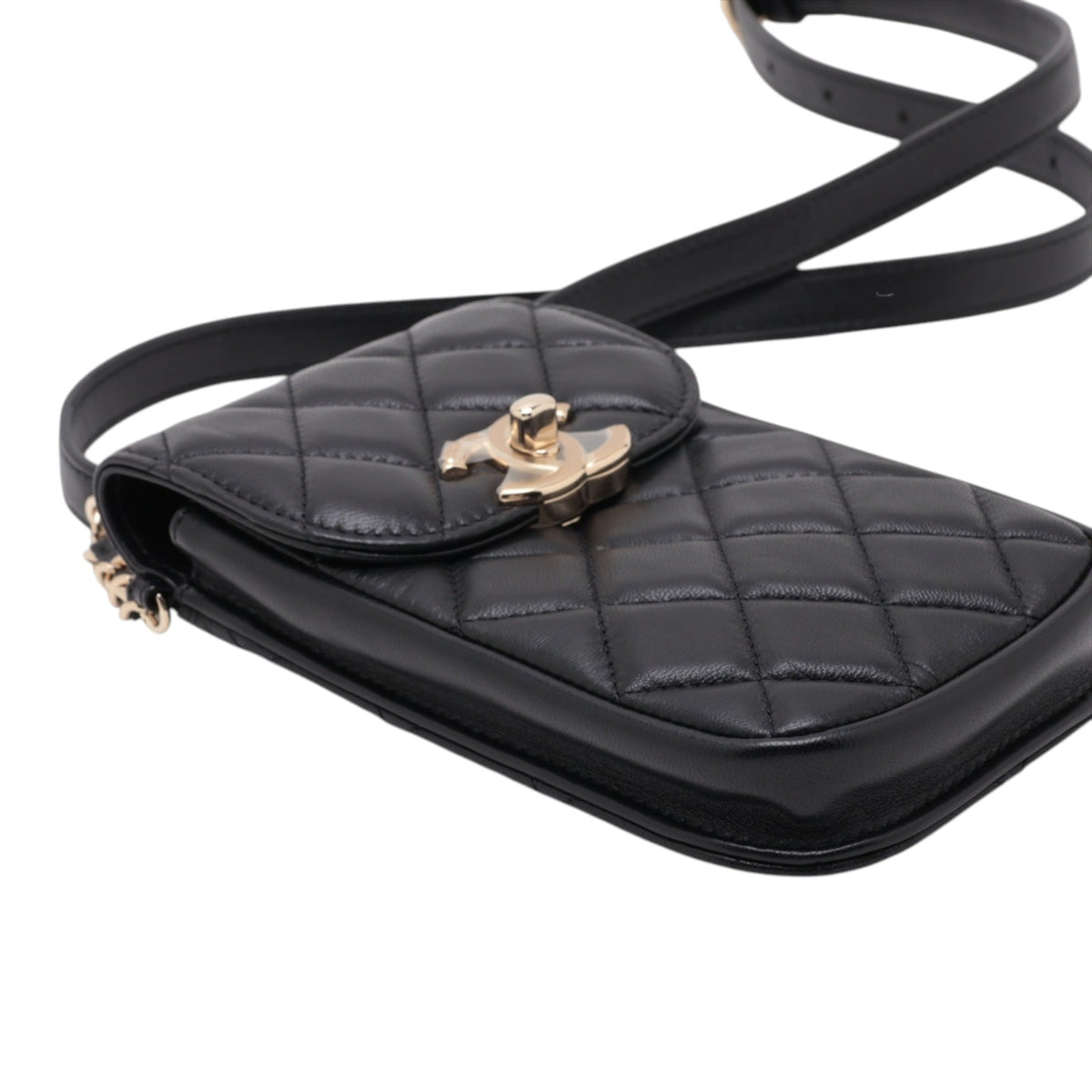 Chanel Quilted Lambskin Phone Chain Clutch Waist Bag — Black
