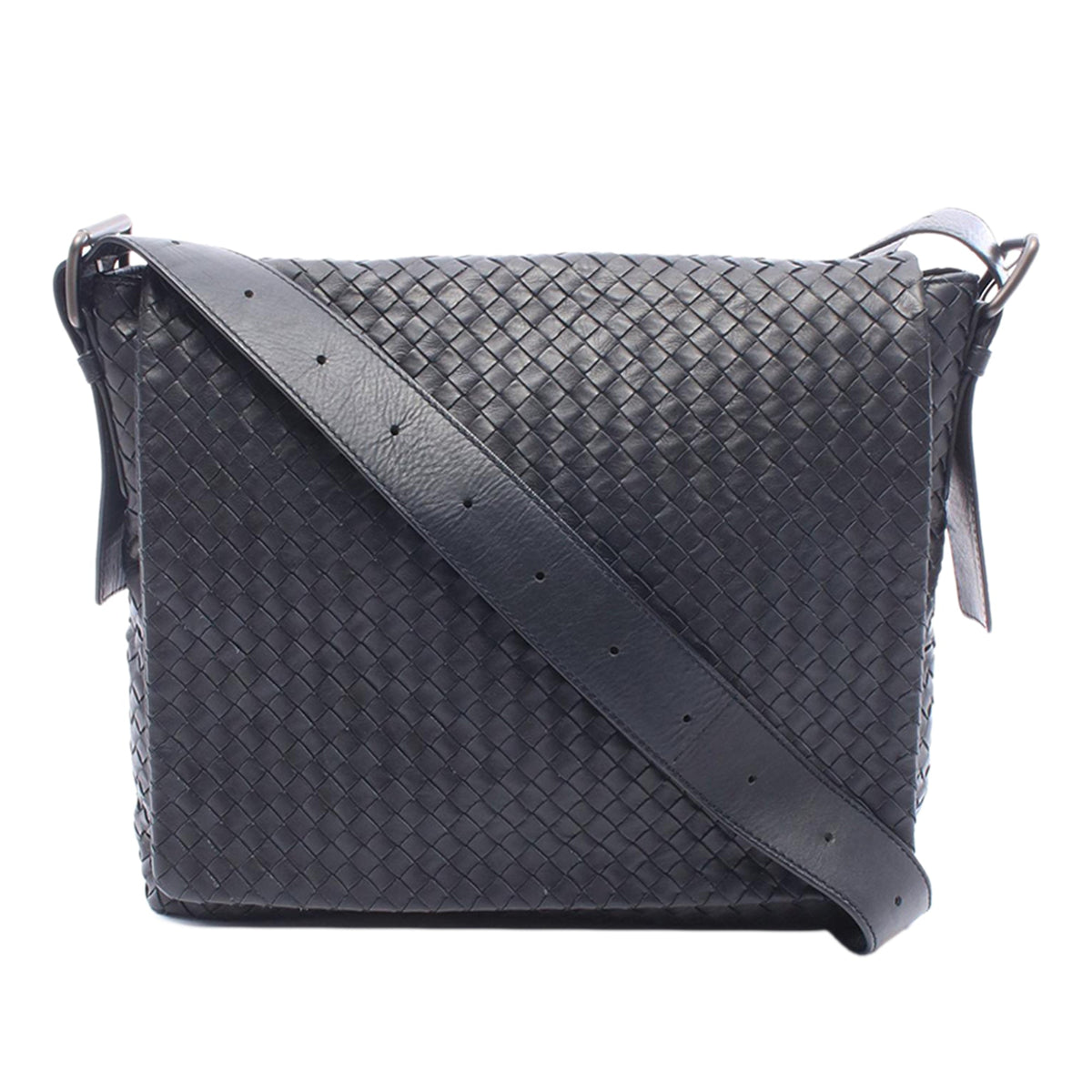 Bottega Veneta Nappa Intrecciato Flap Crossbody — Blue