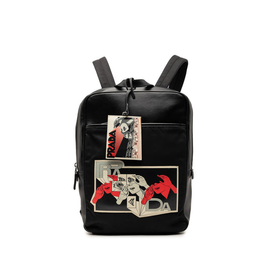 Leather and Tessuto Comic Print Backpack