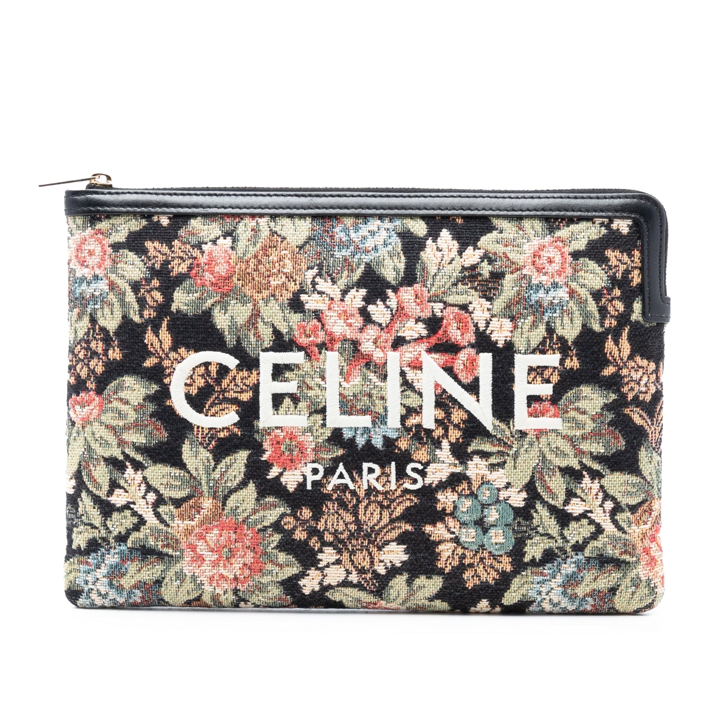 Celine Small Floral Tapestry Jacquard Calfskin Logo Pouch