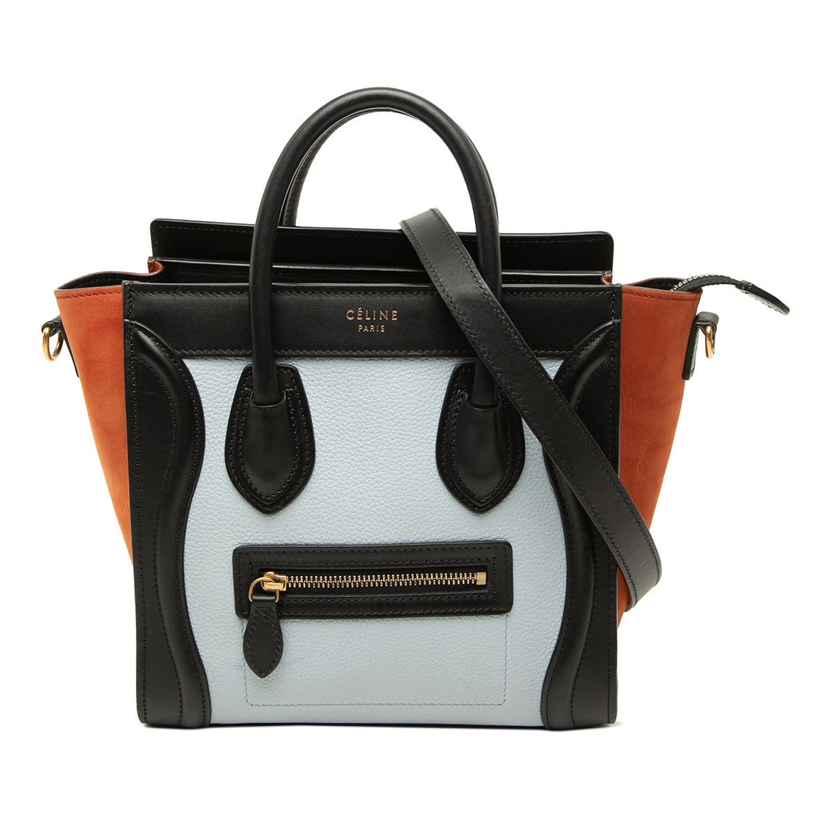 Celine Nano Tricolor Nubuck and Drummed Calfskin Luggage Tote — White
