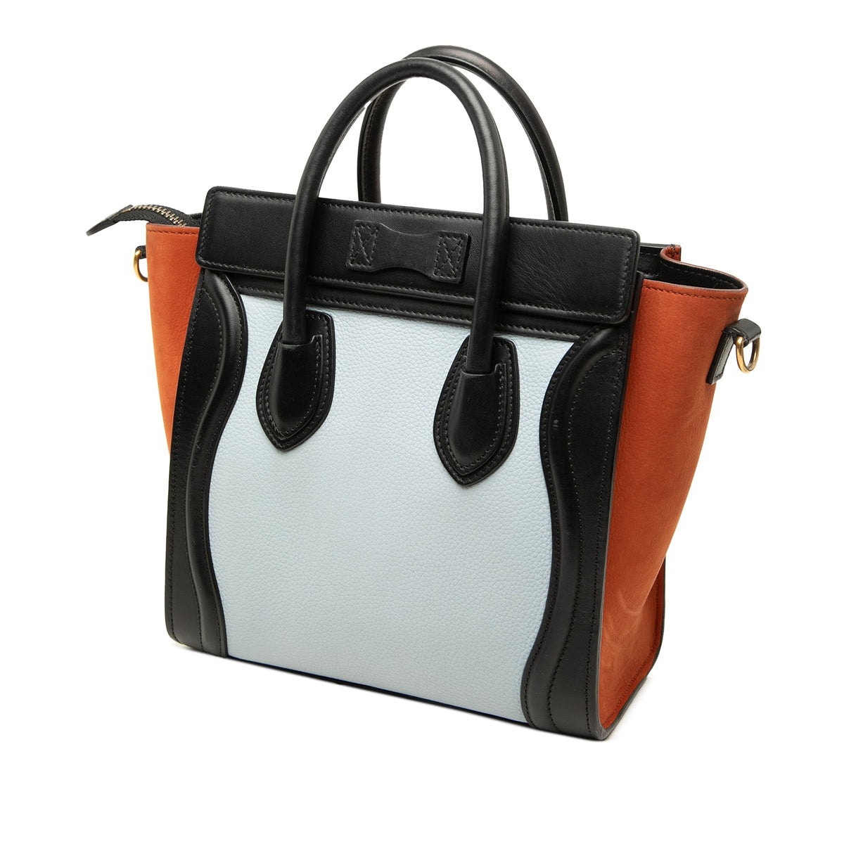 Celine Nano Tricolor Nubuck and Drummed Calfskin Luggage Tote — White