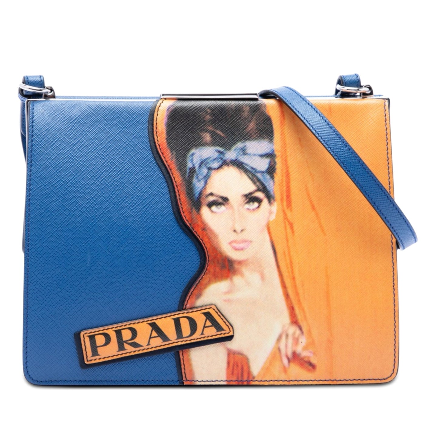Prada Limited Edition Saffiano Face Art Print Light Frame Crossbody