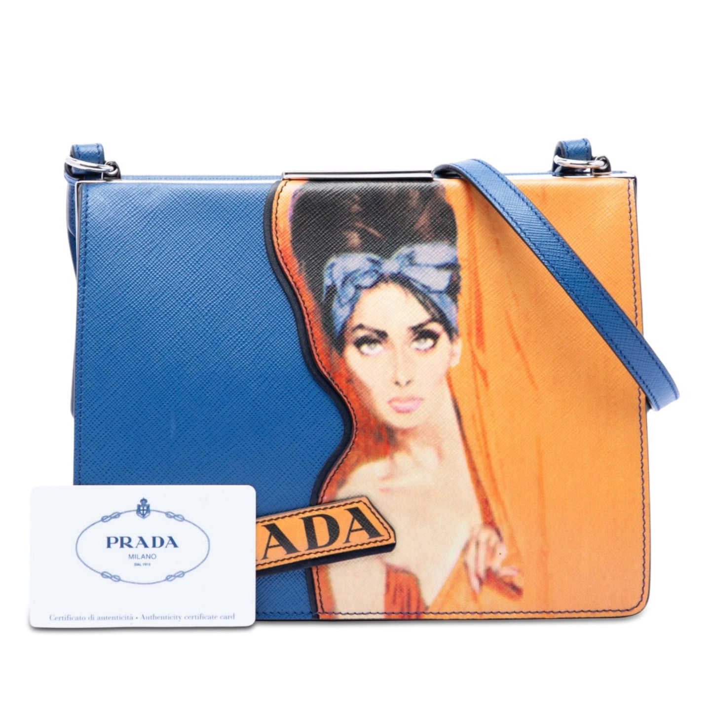Prada Limited Edition Saffiano Face Art Print Light Frame Crossbody