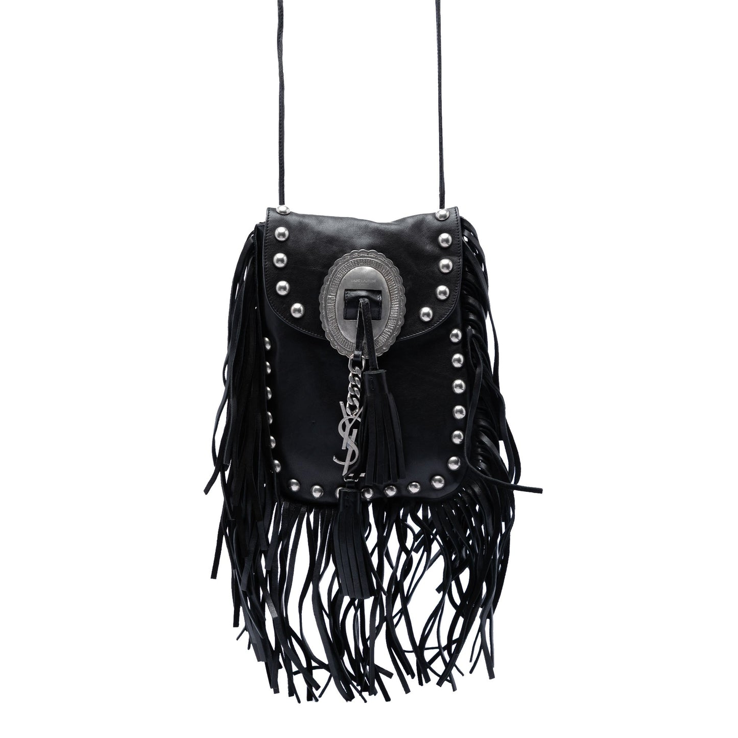 Saint Laurent Studded Leather Anita Fringed Crossbody