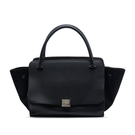 Celine Medium Drummed Calfskin and Suede Trapeze Double Zip Satchel