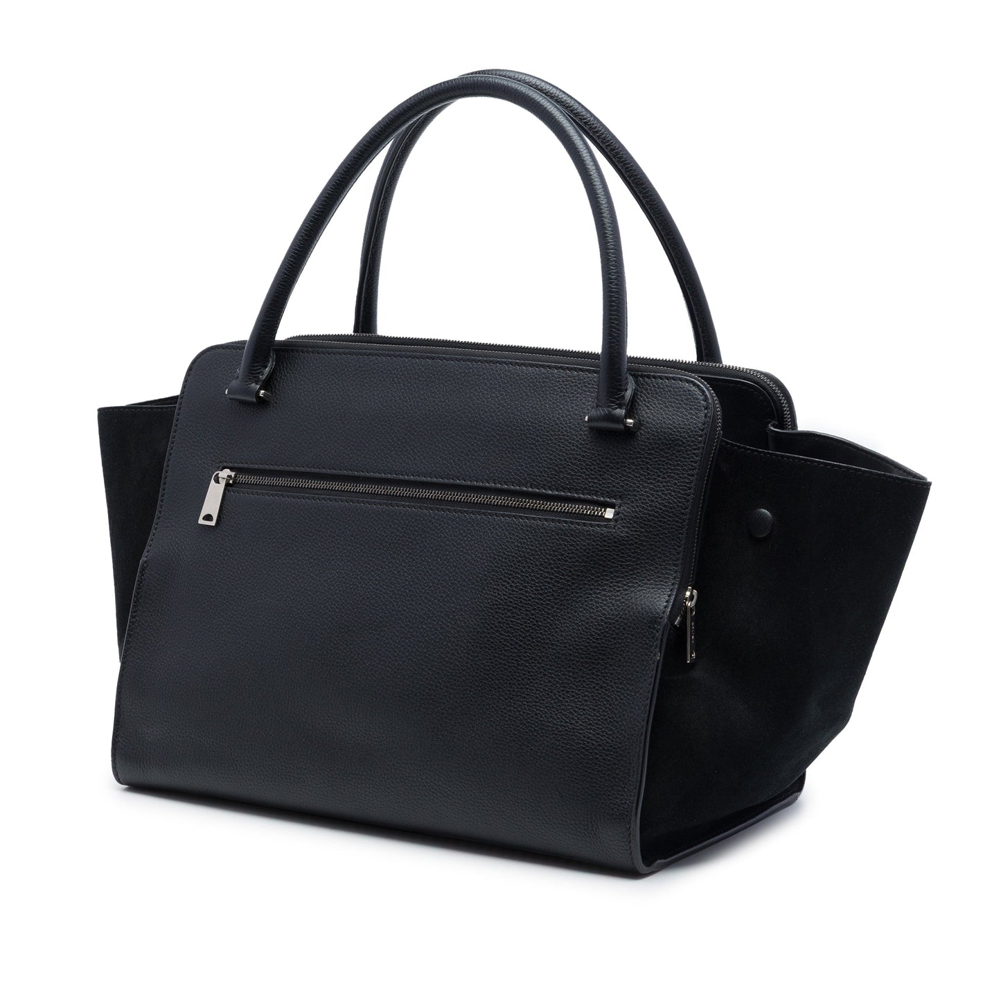 Celine Medium Drummed Calfskin and Suede Trapeze Double Zip Satchel