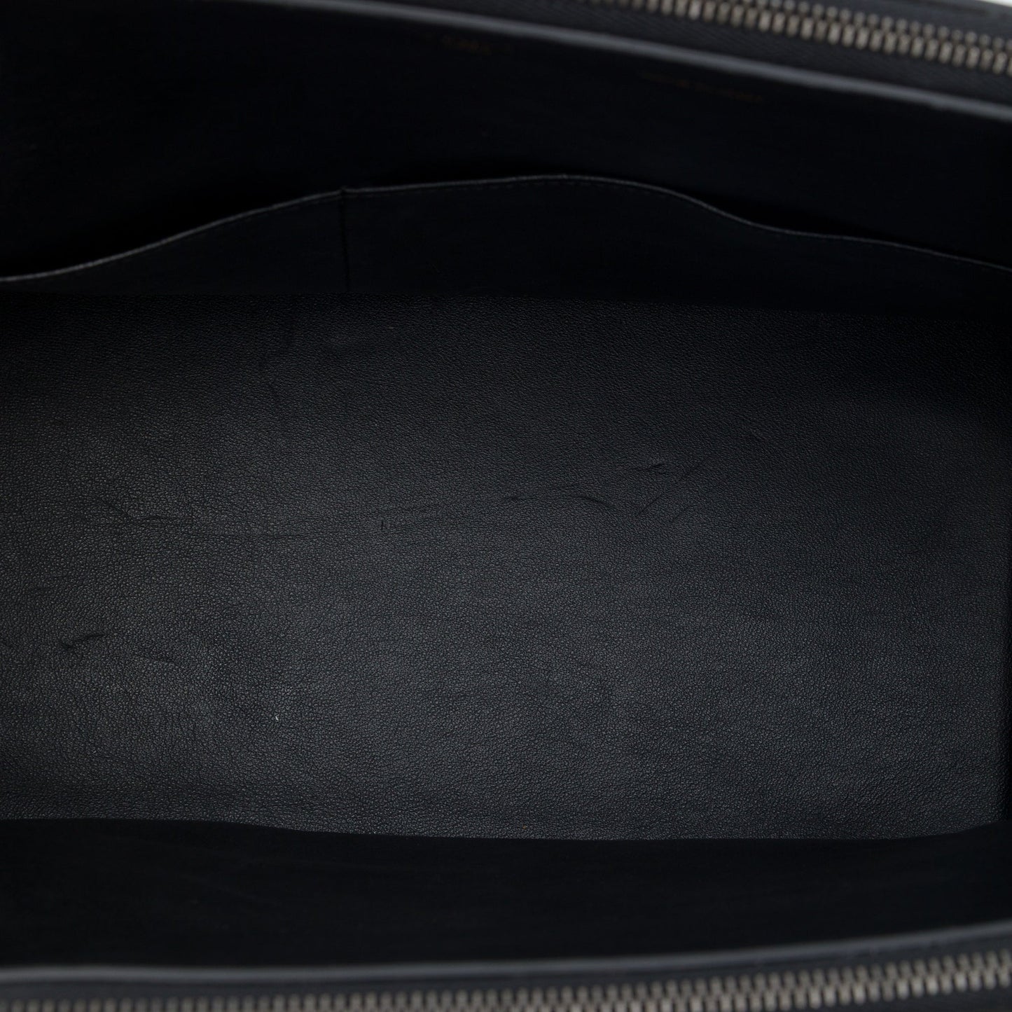 Celine Medium Drummed Calfskin and Suede Trapeze Double Zip Satchel