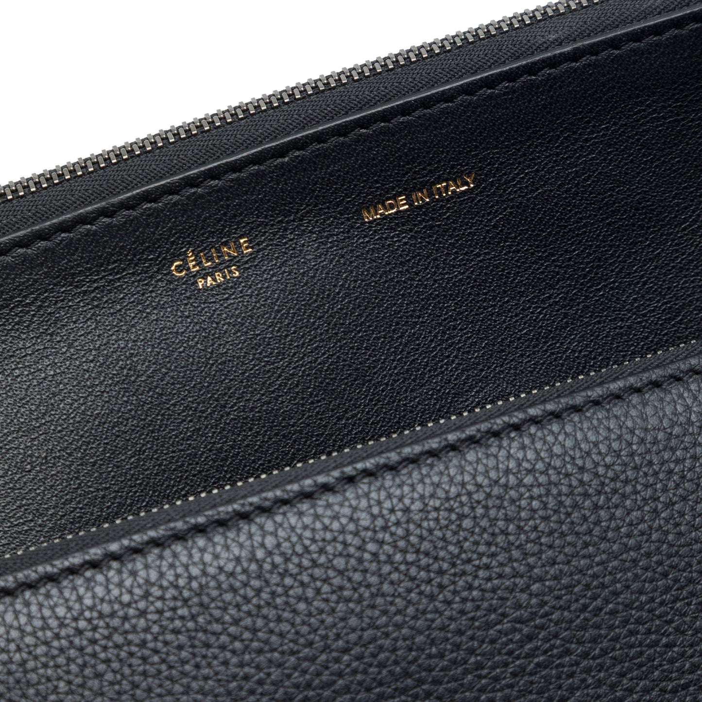 Celine Medium Drummed Calfskin and Suede Trapeze Double Zip Satchel