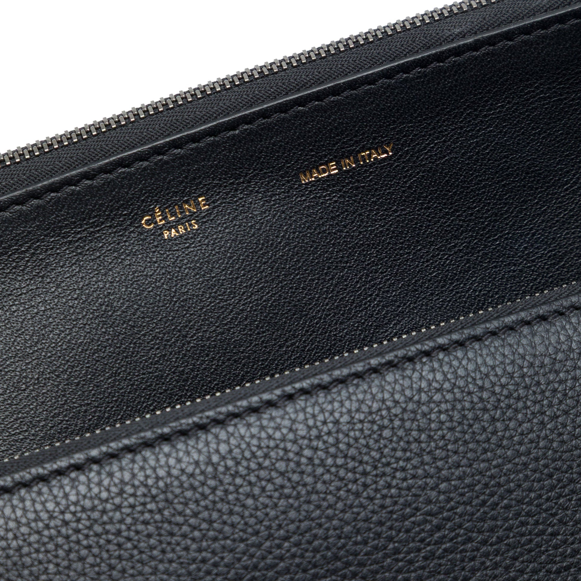 Celine Medium Drummed Calfskin and Suede Trapeze Double Zip Satchel