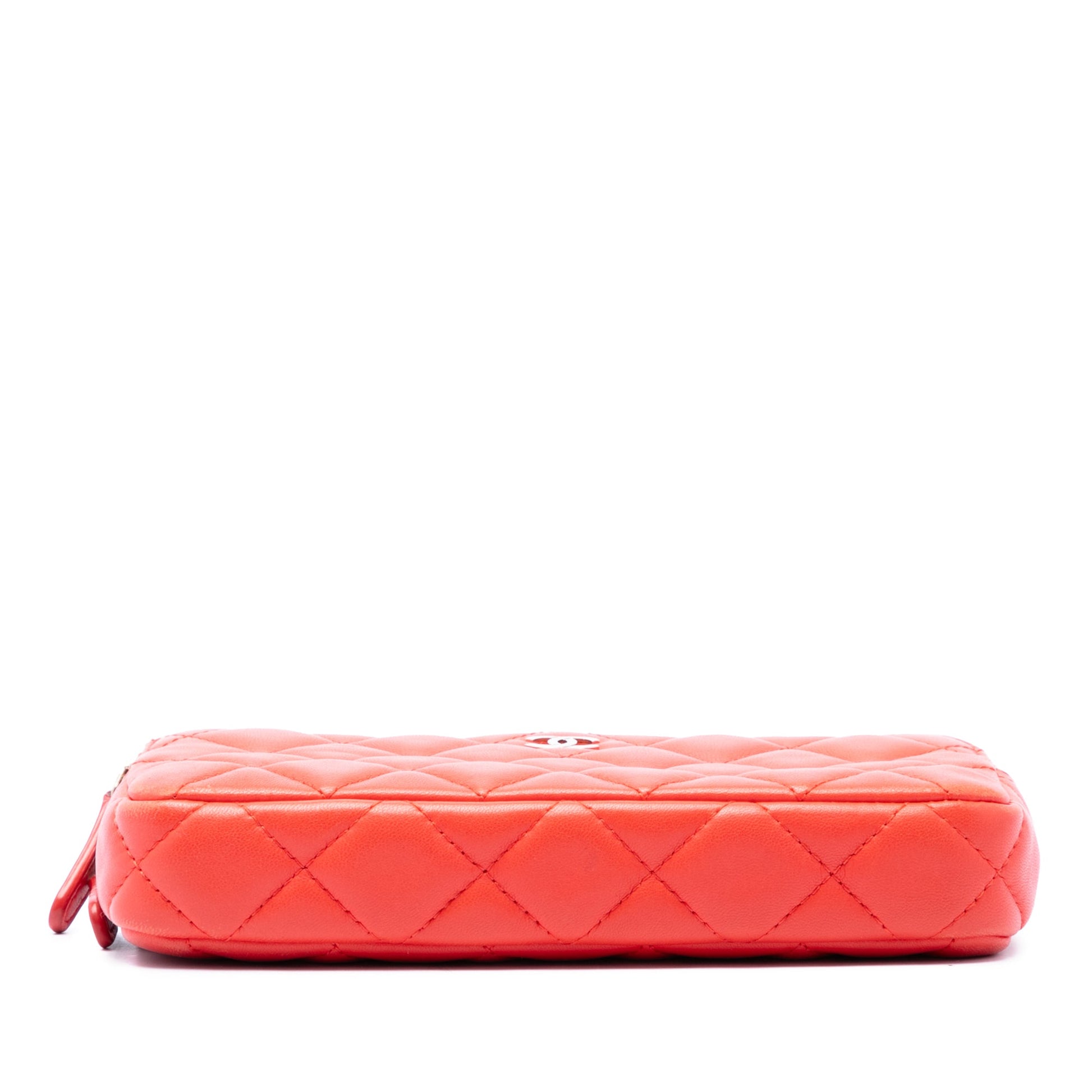 Chanel CC Quilted Lambskin Double Zip Clutch With Chain