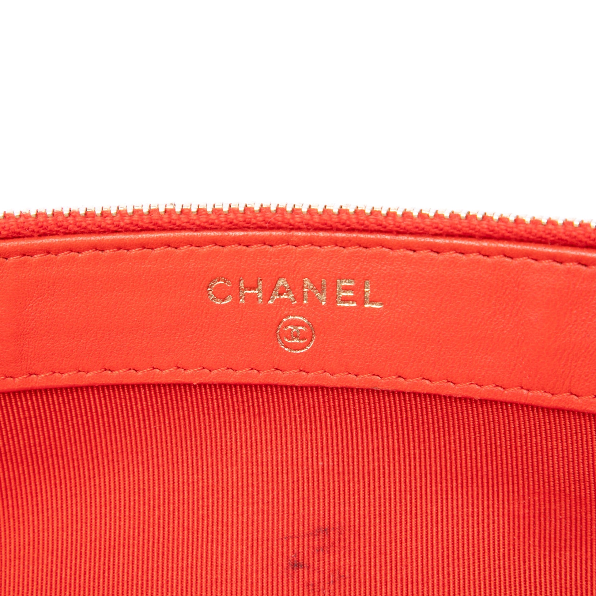 Chanel CC Quilted Lambskin Double Zip Clutch With Chain