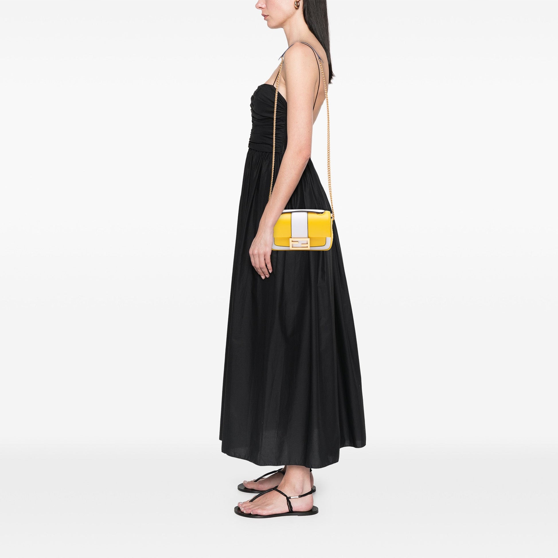 Fendi Mini Bicolor Nappa Apolo Chain Baguette Shoulder Bag