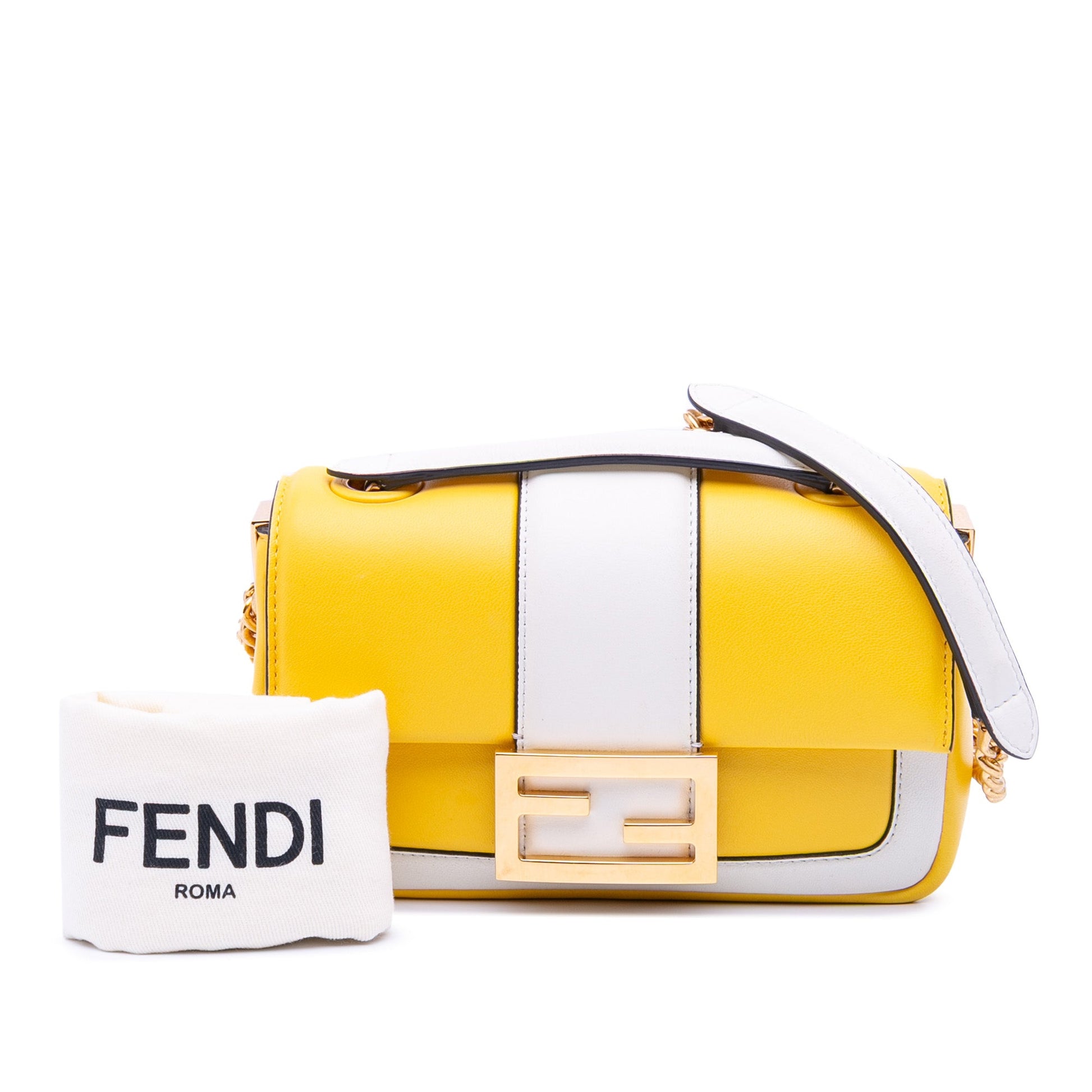 Fendi Mini Bicolor Nappa Apolo Chain Baguette Shoulder Bag