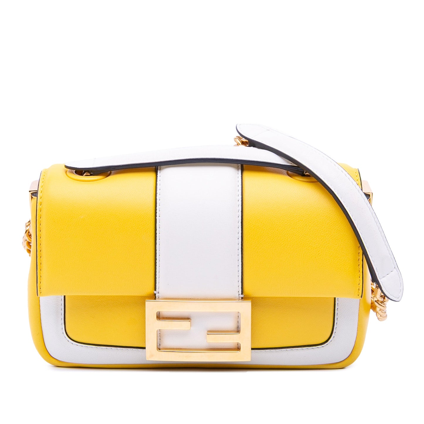 Fendi Mini Bicolor Nappa Apolo Chain Baguette Shoulder Bag