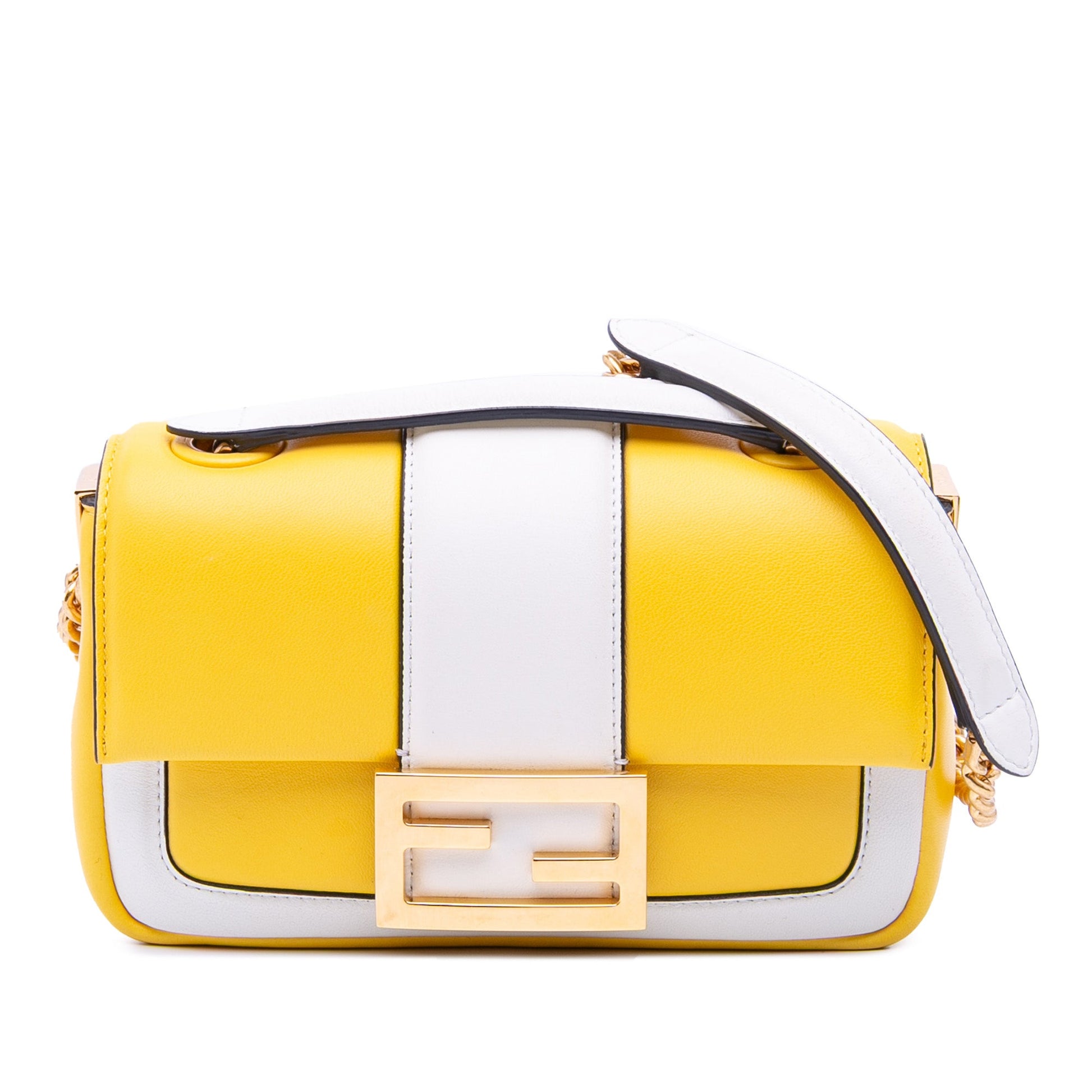 Fendi Mini Bicolor Nappa Apolo Chain Baguette Shoulder Bag