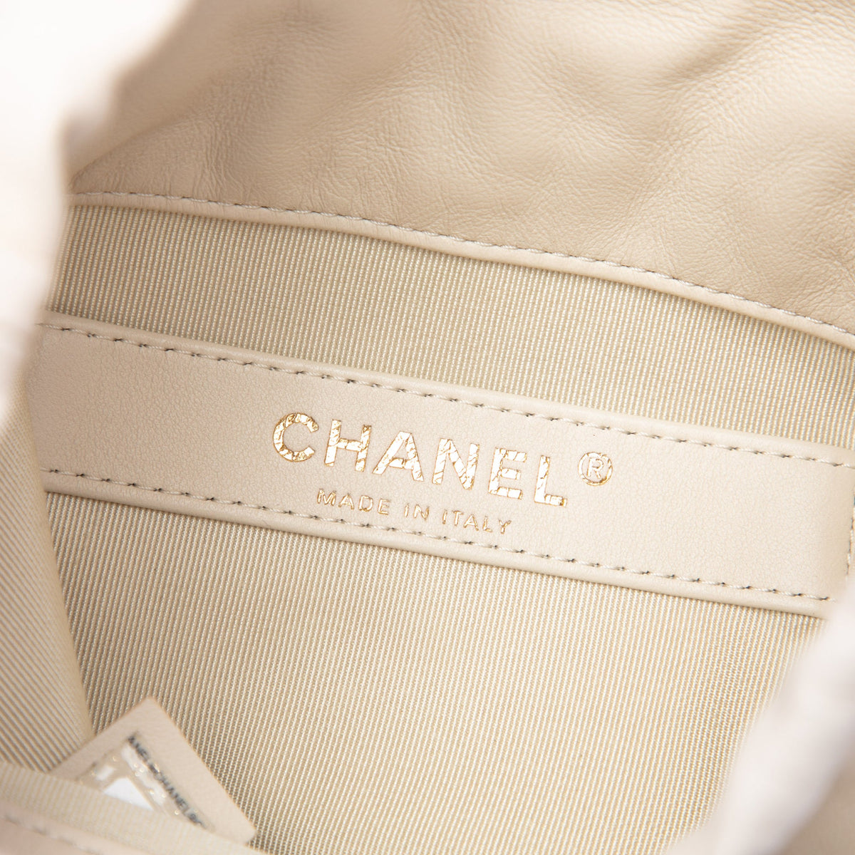 Chanel Mini Lambskin CC Chain Frame Drawstring Bucket Bag — White