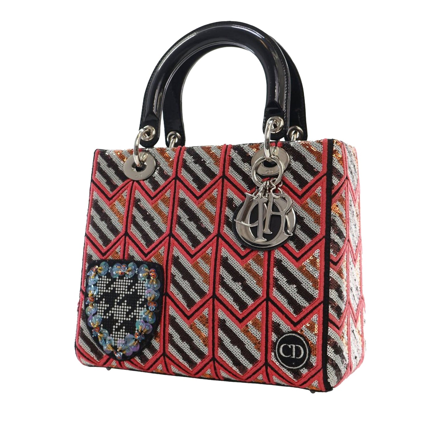 Dior Medium Patent Sequin Embroidered Lady Dior