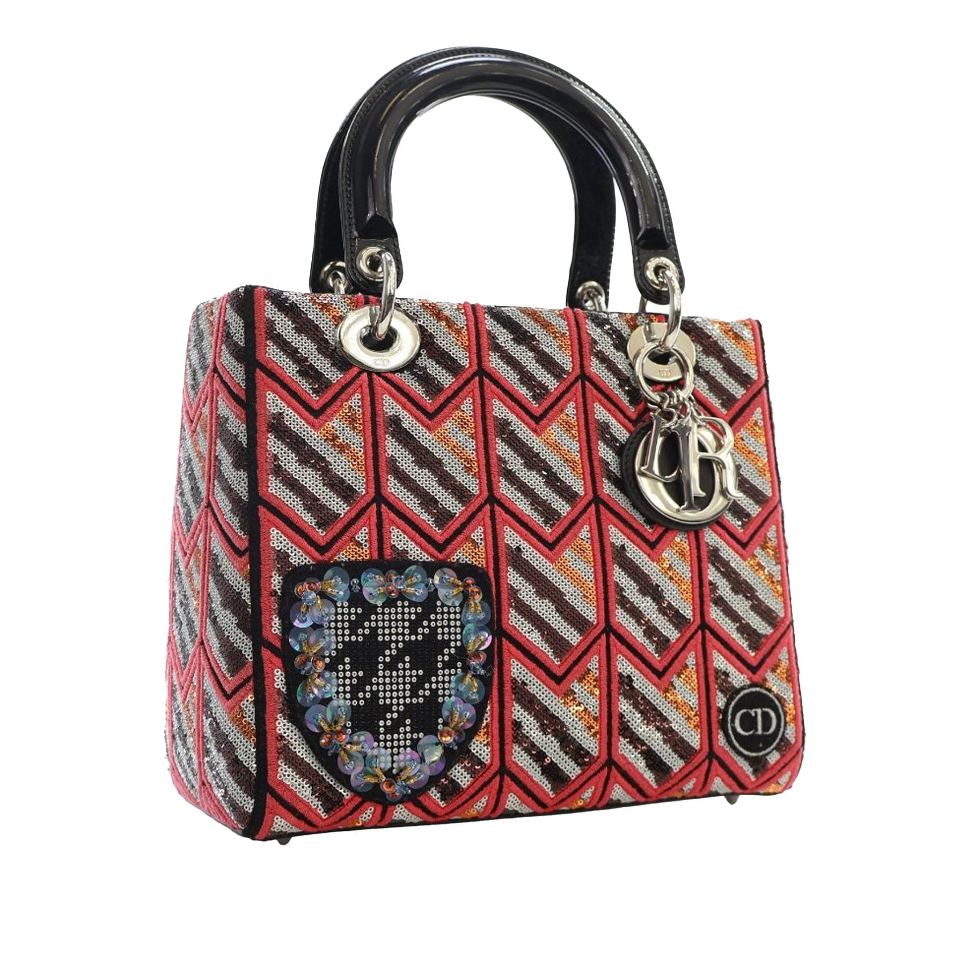 Dior Medium Patent Sequin Embroidered Lady Dior