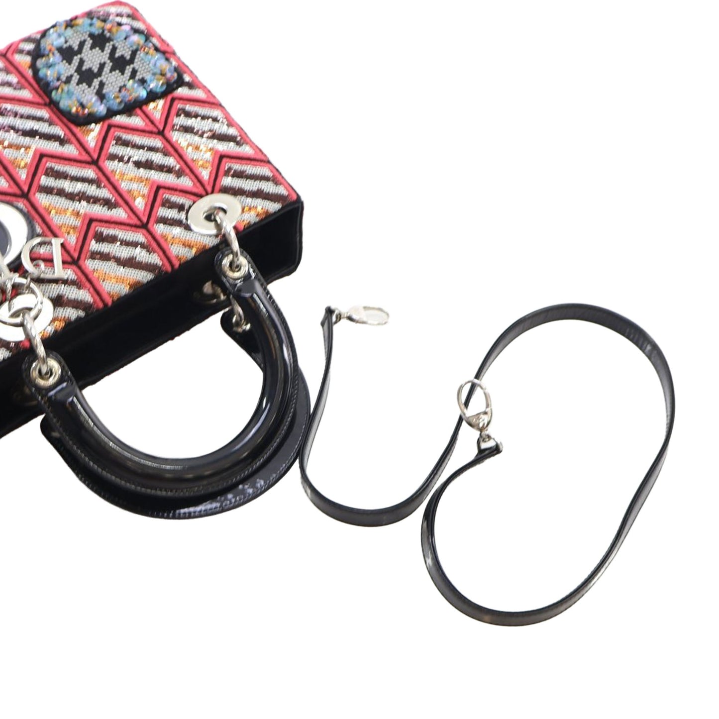 Dior Medium Patent Sequin Embroidered Lady Dior